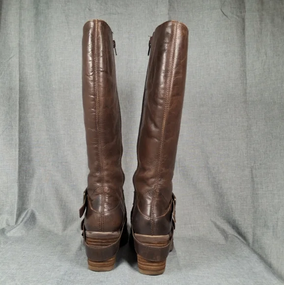Matisse Renegade Brown Leather Riding Boots Women's 7M Buckles Distressed - Picture 6 of 11